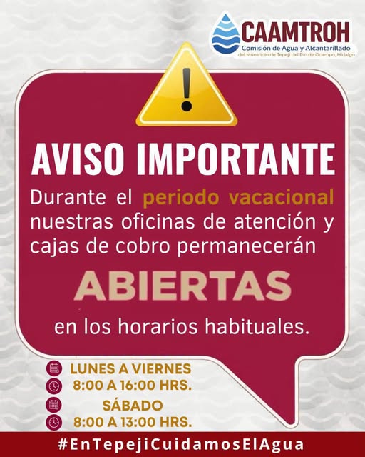 Comisión de Agua Tepeji mantendrá abiertas sus oficinas durante periodo vacacional