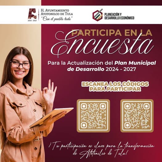 Convocan a ciudadanía de Atotonilco de Tula a participar en encuesta para actualizar el Plan Municipal de Desarrollo 2024-2027