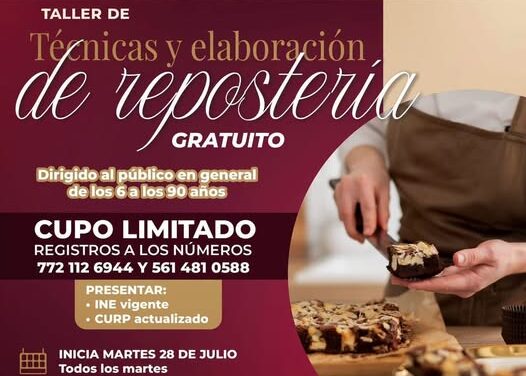 Invitan a taller gratuito de técnicas y elaboración de repostería en Atotonilco de Tula