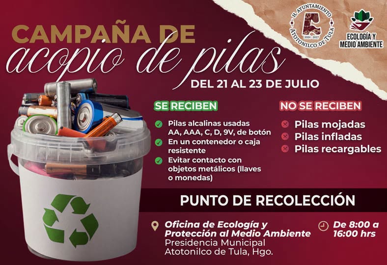 Atotonilco de Tula impulsa campaña de acopio de pilas para proteger el medio ambiente