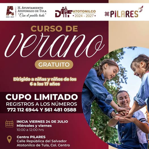 Sistema DIF Municipal de Atotonilco de Tula invita a participar en curso de verano gratuito