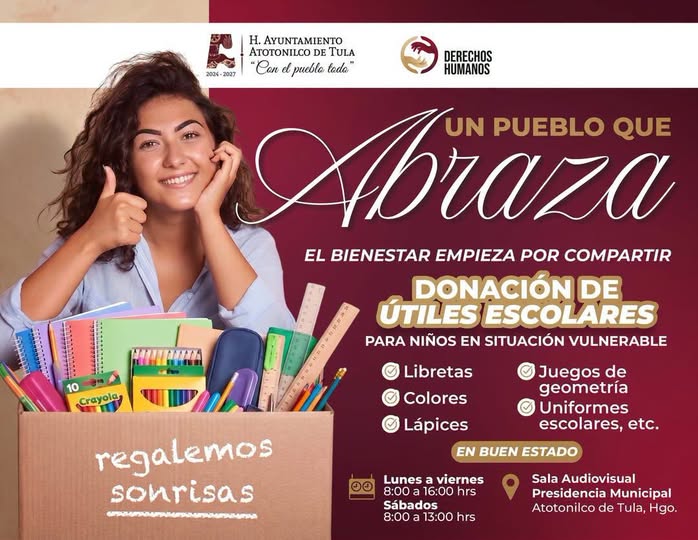 Inicia campaña de donación de útiles escolares para apoyar a niñas y niños en situación vulnerable en Atotonilco de Tula