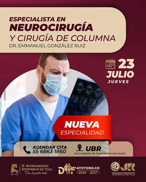 DIF Municipal de Atotonilco de Tula incorpora consultas de Neurocirugía y Cirugía de Columna