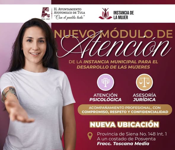 Gobierno Municipal de Atotonilco de Tula anuncia nueva ubicación de la Instancia Municipal para el Desarrollo de las Mujeres