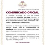 Gobierno de Tula anuncia apertura gradual de circulación de la carretera Tula-Tepeji a la altura de Jalpa