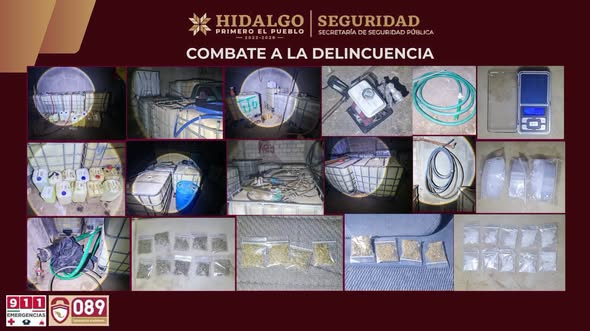 SSPH asegura 7 mil 500 litros de hidrocarburo ilegal y desmantela punto de venta de narcóticos en Tula de Allende