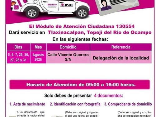El Módulo de Atención del INE se encuentra instalado en  Tlaxinacalpan