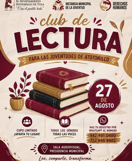 Invitan a sumarse al Club de Lectura para las Juventudes en Atotonilco de Tula