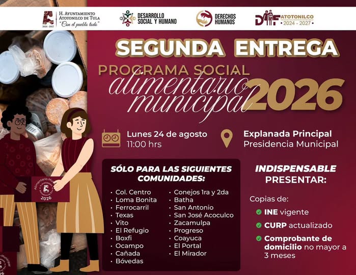 Atotonilco de Tula inicia segunda entrega del Programa Social Alimentario Municipal 2026