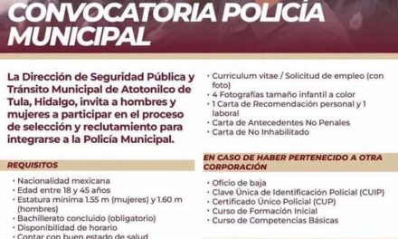 El gobierno municipal invita aunirse a la policía de Atotonilco de Tula