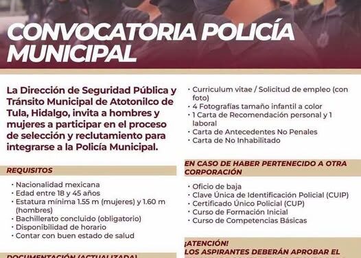 El gobierno municipal invita aunirse a la policía de Atotonilco de Tula