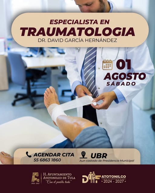 Sistema DIF Atotonilco de Tula invita a jornada de consulta con especialista en Traumatología