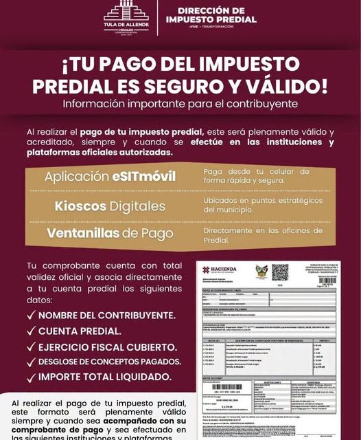 Gobierno de Tula de Allende invita a la ciudadanía a realizar el pago del impuesto predial mediante plataformas oficiales