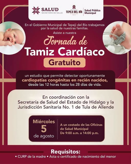 Invitan a familias de Tepeji del Río a Jornada Gratuita de Tamiz Cardíaco para recién nacidos