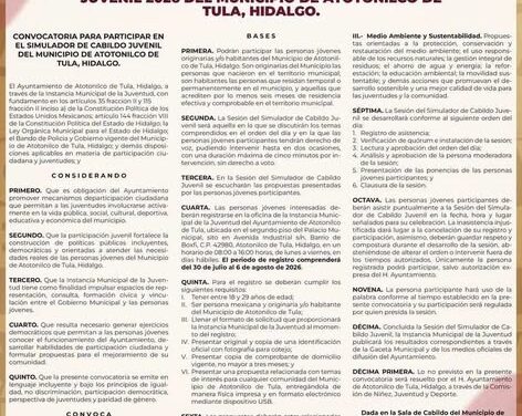 Convocan a jóvenes de Atotonilco de Tula a participar en el Primer Cabildo Juvenil