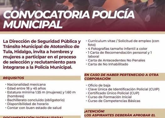 Unete a la policía municipal de Atotonilco de Tula