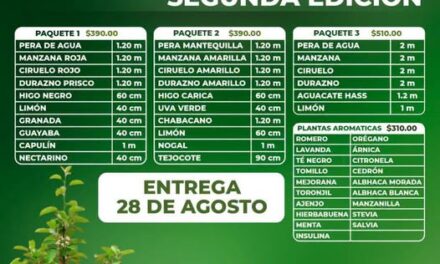 Mantiene abierta convocatoria para adquirir árboles frutales y plantas aromáticas en Tula de Allende