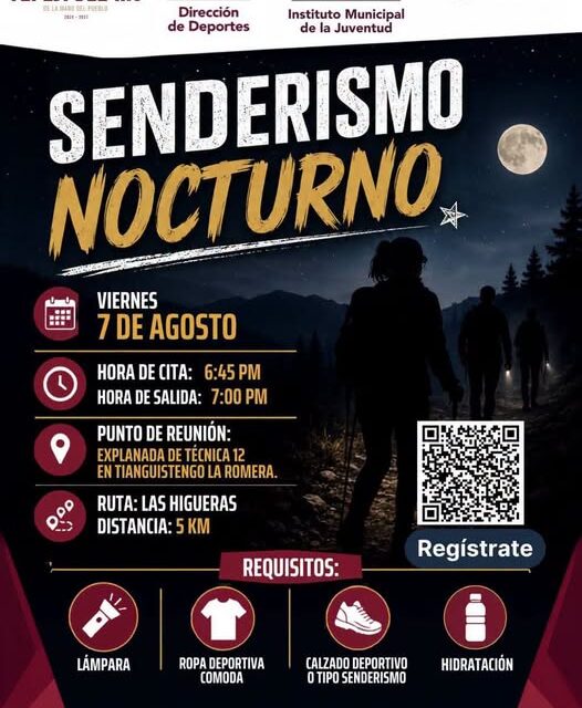 Gobierno de Tepeji del Río invita al Senderismo Nocturno para conmemorar el Mes de la Juventud