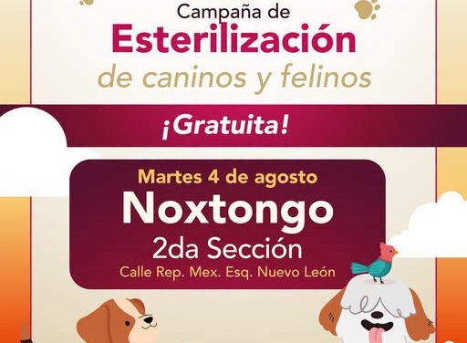 Vecinos de Noxtongo 2da Sección, recuerden que HOY martes habrá Campaña GRATUITA de Esterilización Canina y Felina