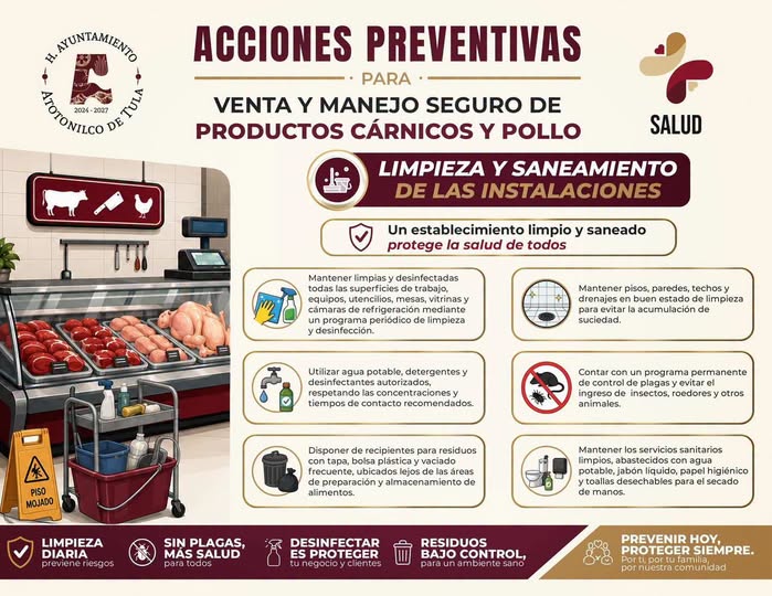 Gobierno de Atotonilco de Tula impulsa acciones de limpieza y saneamiento en establecimientos de venta de cárnicos y pollo