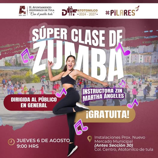 Sistema DIF Atotonilco de Tula invita a Súper Clase de Zumba para promover la activación física