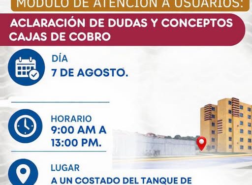 CAAMTROH instalará módulo itinerante de atención y cobro en Monte Esmeralda