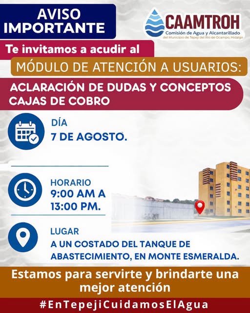 CAAMTROH instalará módulo itinerante de atención y cobro en Monte Esmeralda