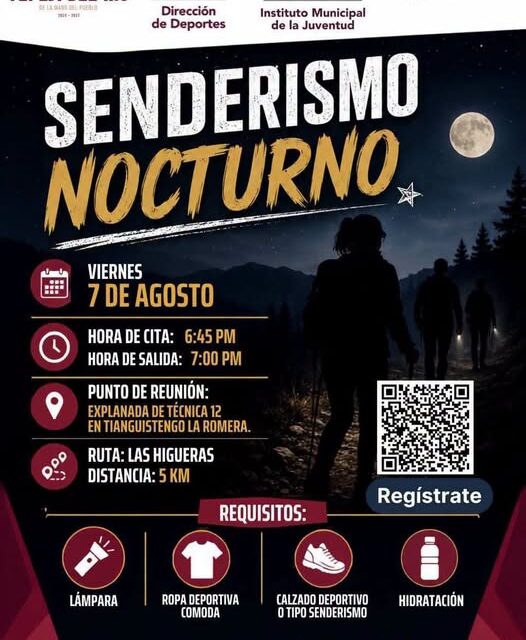 Gobierno de Tepeji del Río realizará senderismo nocturno por el Mes de la Juventud