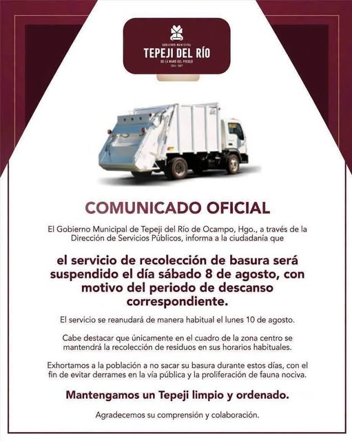 Suspenderán recolección de residuos sólidos en comunidades de Tepeji del Río