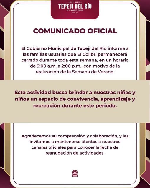 Gobierno de Tepeji del Río emite el siguiente comunicado