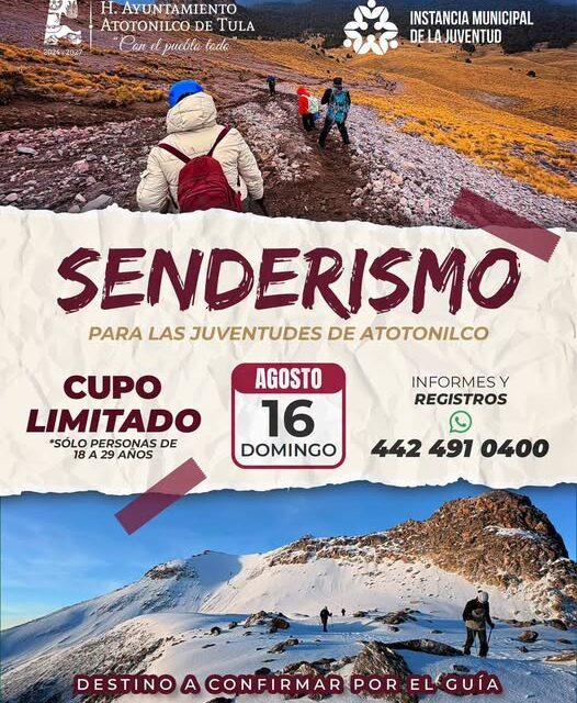 Invitan a jóvenes de Atotonilco de Tula a participar en jornada de senderismo