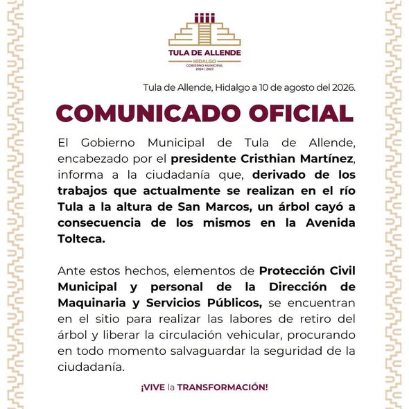 Gobierno de Tula de Allende emite el siguiente comunicado