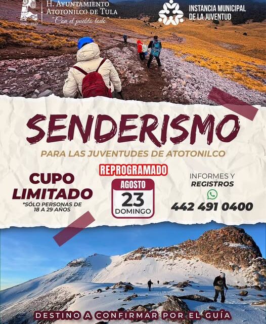 Reprograman ruta de senderismo para jóvenes en Atotonilco de Tula