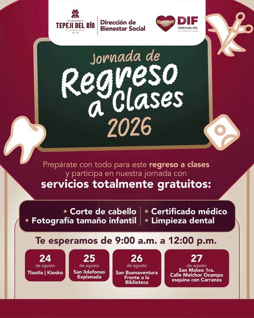 Tepeji del Río anuncia Jornada de Regreso a Clases con servicios gratuitos