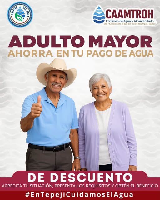 CAAMTROH ofrece 50% de descuento en el servicio de agua a adultos mayores