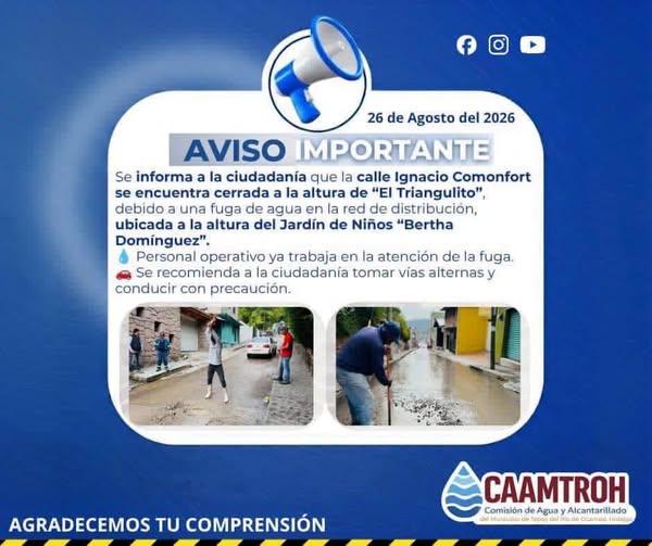 Cierran calle Ignacio Comonfort por fuga de agua en Tepeji