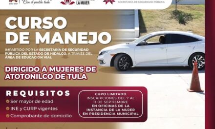 Atotonilco de Tula ofrecerá curso de manejo para mujeres con validez curricular