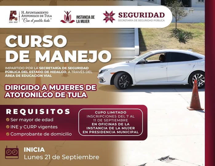 Atotonilco de Tula ofrecerá curso de manejo para mujeres con validez curricular