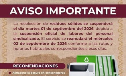 Suspenderán recolección de residuos en Tula este martes 1 de septiembre