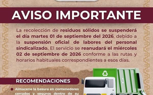 Suspenderán recolección de residuos en Tula este martes 1 de septiembre