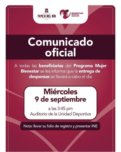 Anuncian fecha de entrega del programa Mujer Bienestar en Tepeji del Río