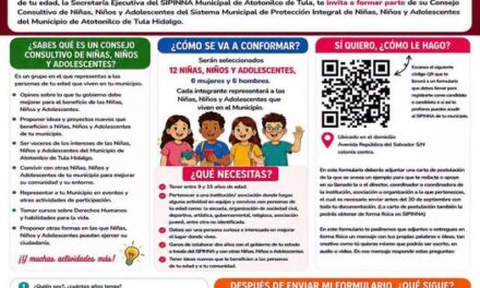 Convocan a niñas, niños y adolescentes a participar en Consejo Consultivo de Atotonilco de Tula