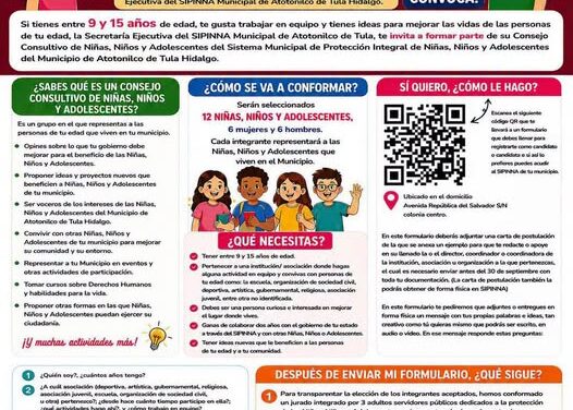 Convocan a niñas, niños y adolescentes a participar en Consejo Consultivo de Atotonilco de Tula