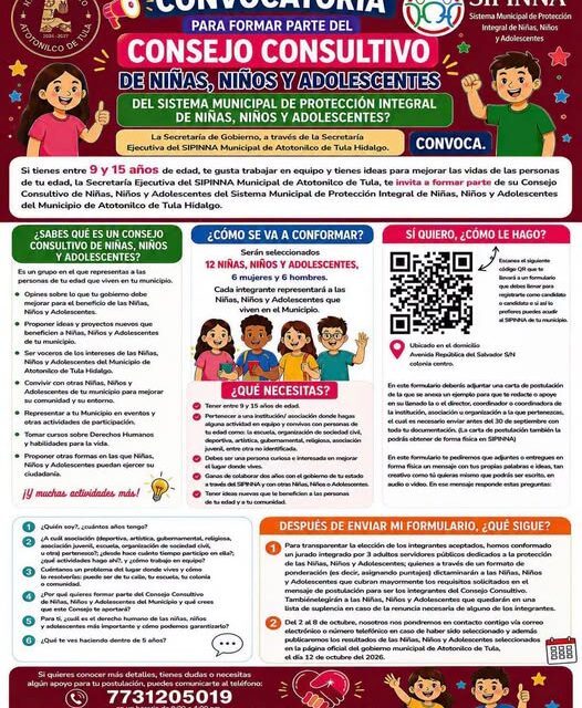 Convocan a niñas, niños y adolescentes a participar en Consejo Consultivo de Atotonilco de Tula