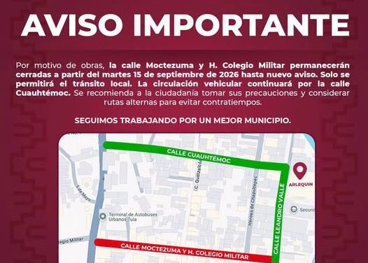Habrá cierre de vialidades en Tula de Allende