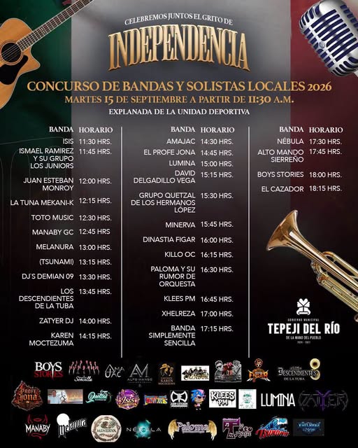 No te pierdas el Concurso de bandas y solistas locales 2026 en Tepeji del Río