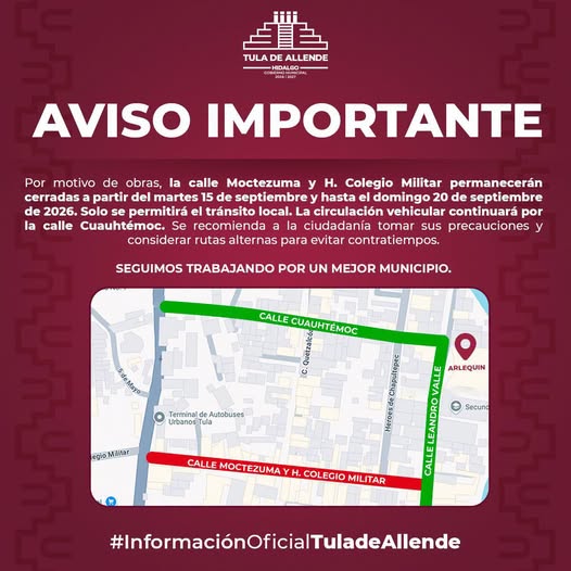 Anuncian cierre de vialidades en Tula de Allende por obra