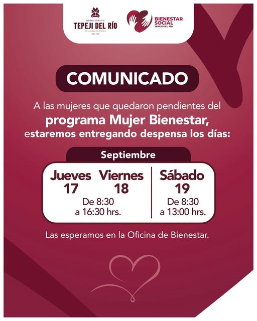 Entregarán despensas a beneficiarias pendientes del programa Mujer Bienestar en Tepeji del Río