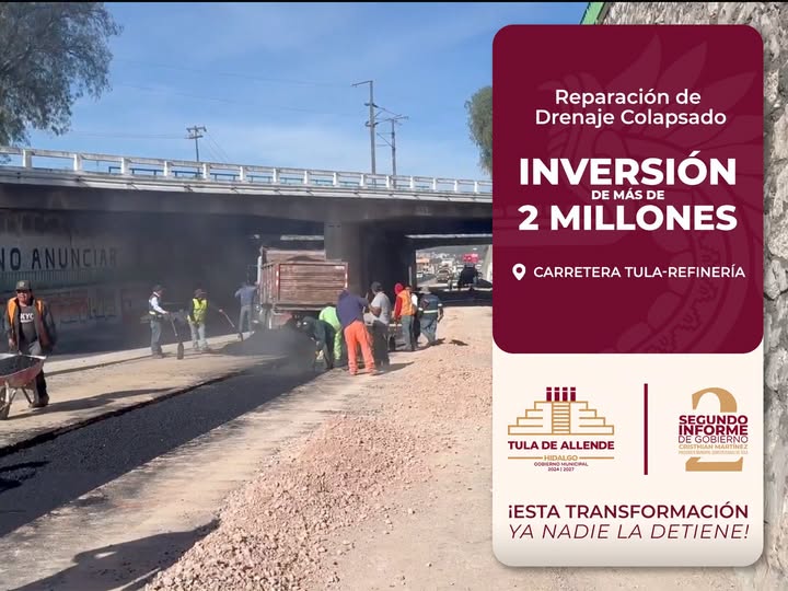 Avanza rehabilitación del drenaje Tula–Refinería durante el segundo año de gobierno