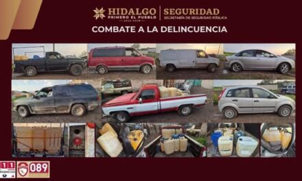 En operativo coordinado, SSPH asegura siete vehículos e hidrocarburo en Tlaxcoapan
